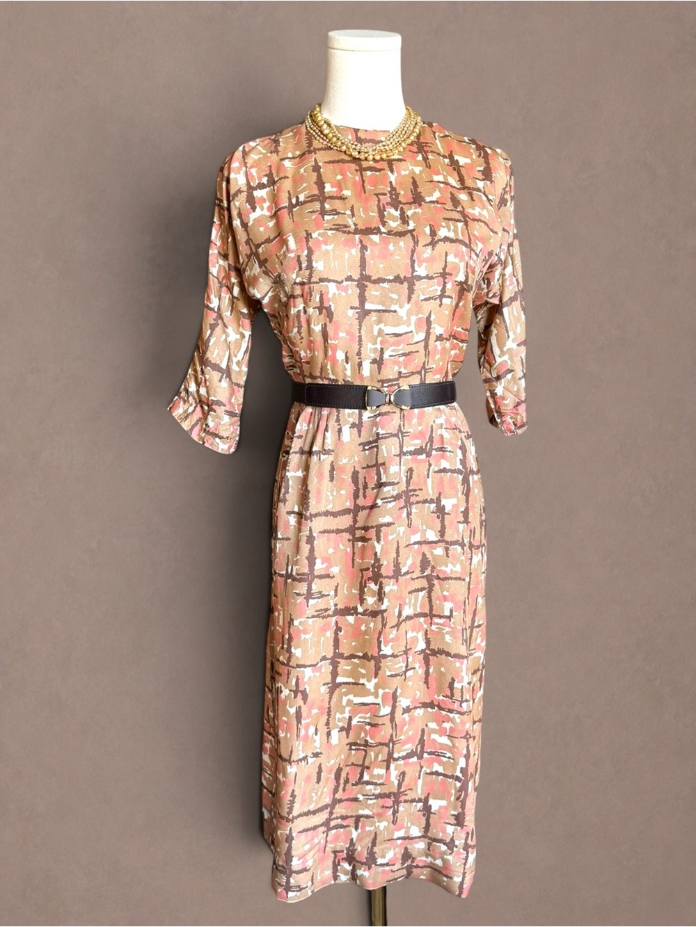 Vintage 1940s Abstract Print Rayon Dress | True 40s Day Dress